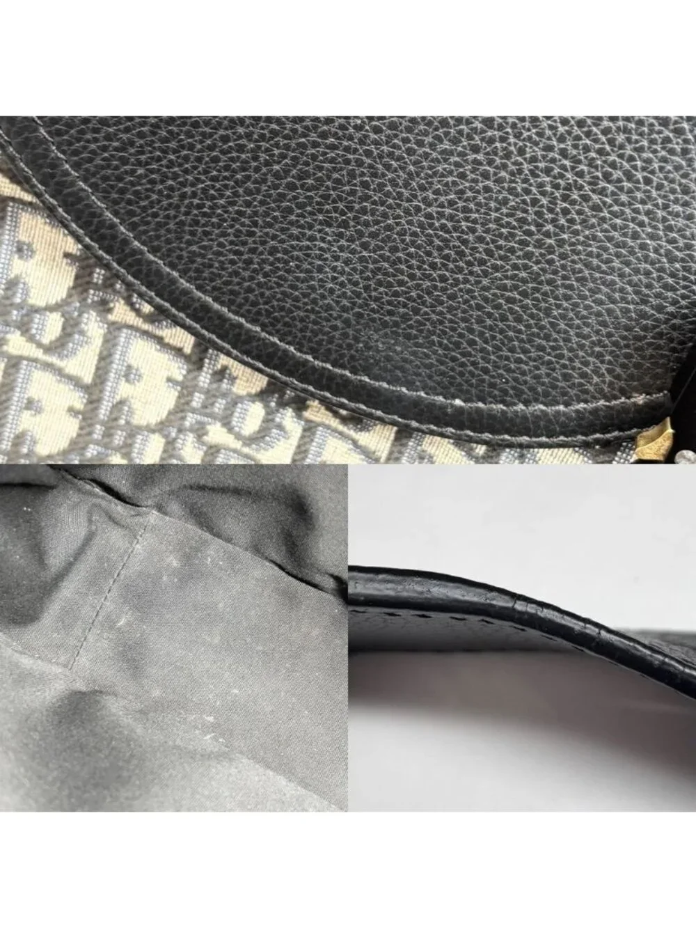 Dior Shoulder Bag with Oblique Saddle Flap Crossbody Leather Canvas Black Beige